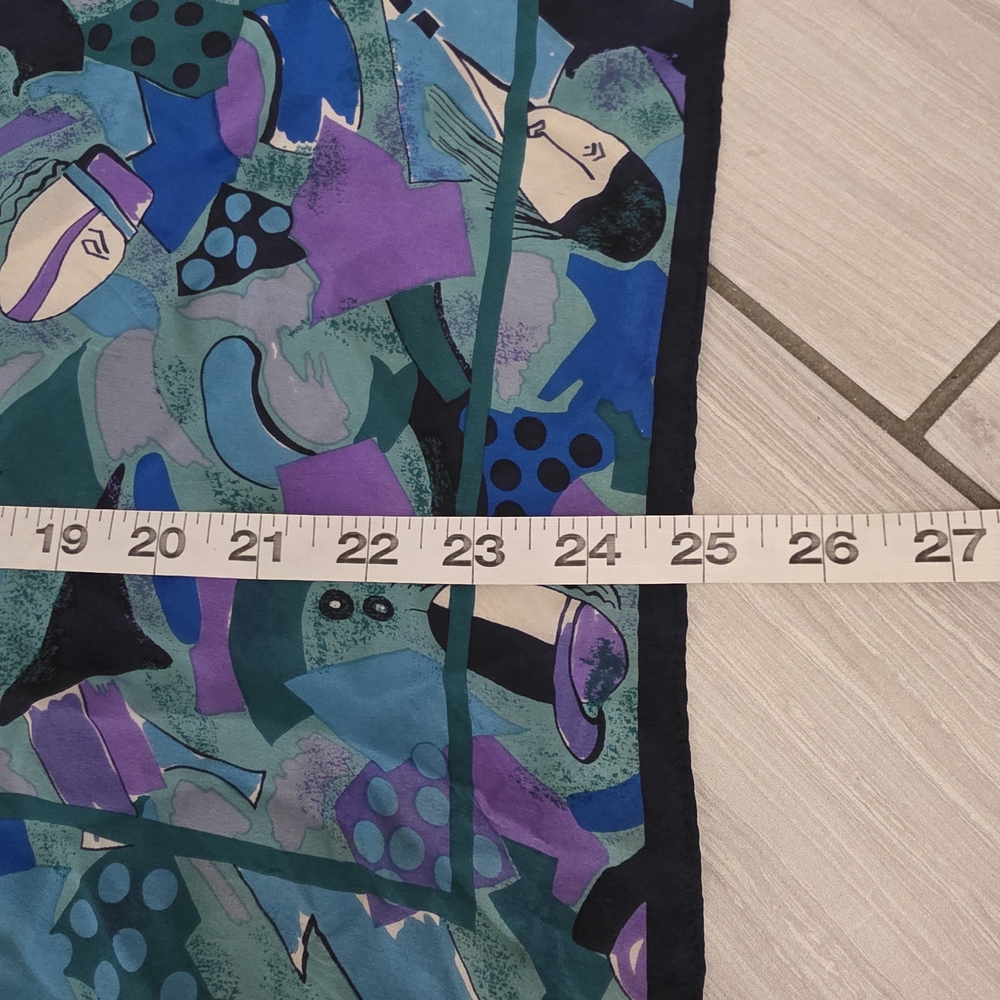 Colorful Abstract Silk Scarf in Teal, Blue & Purple - Picture 3 of 3